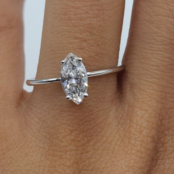 14Kt Gold 1 Ct Lab Grown Diamond Marquise Ring - Picture 3 of 4